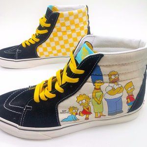 Vans X Simpsons Men 9 / Women 10.5 High Top Skate Shoes Checkered Black Leather